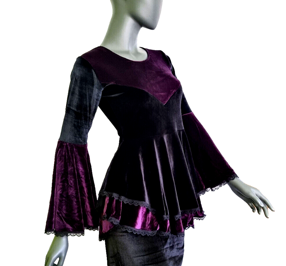 SamtTunika  Gothic  Witch Medieval Victorian schwarz-lila Larp Gr.34-38