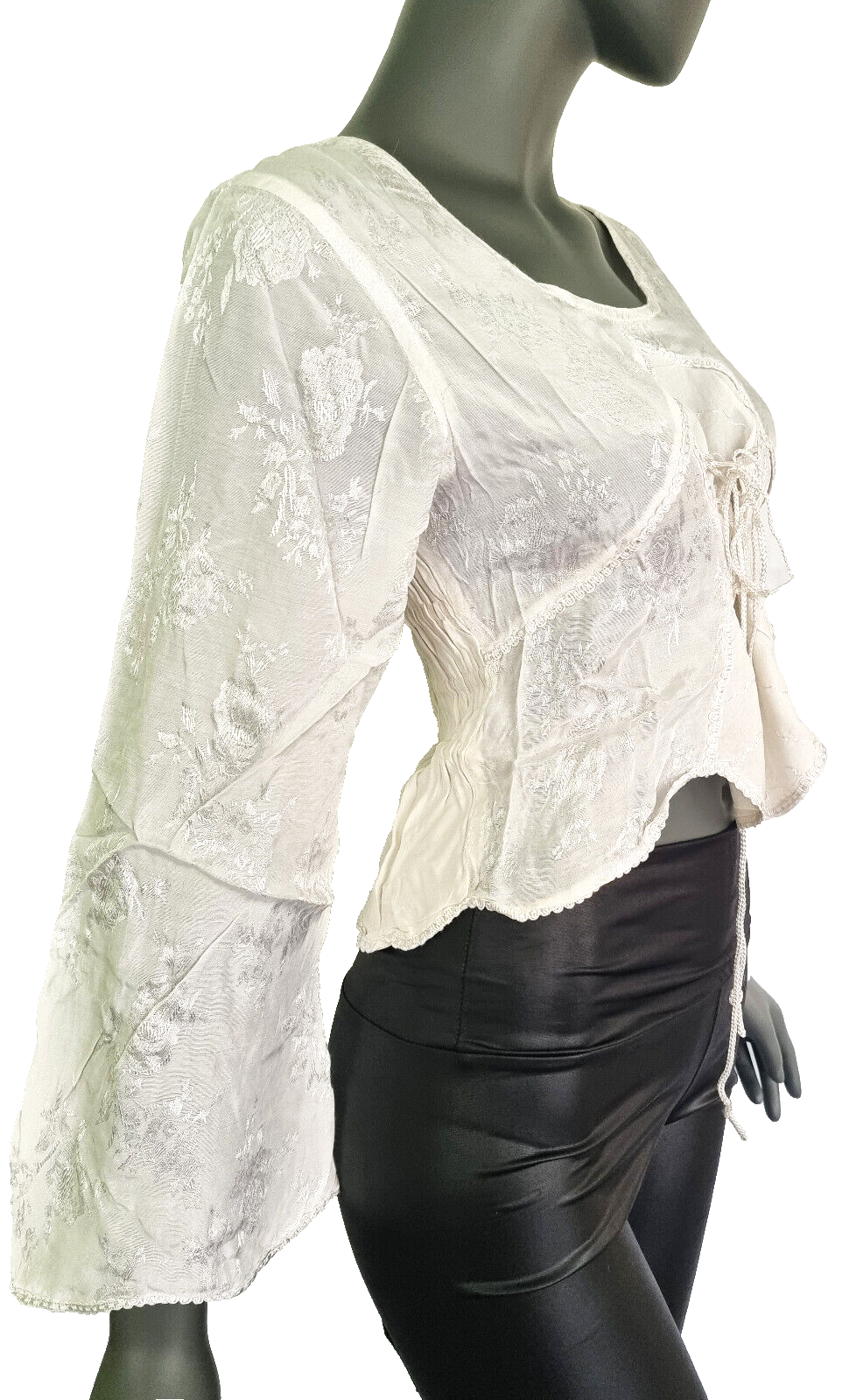 Kurz-Bluse Boho Hippie Ethno tannengrün vintage Gr.34-38 freesize