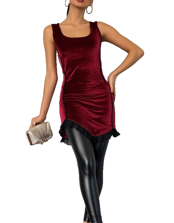 Samtkleid mit Spitze schwarz Gothic Punk Medieval rot Gr.38/40