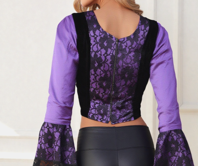 Miedertop Samt Spitze Gothic victorian barock lila Gr. 34-38