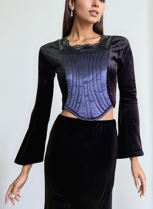 Corsagentop Gothic Punk Medieval Victorian blau Gr. 34/36