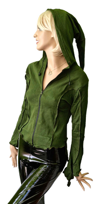Gugel Shirtjacke Goa Ethno Boho Medieval Hippie oliv Gr.L/XL