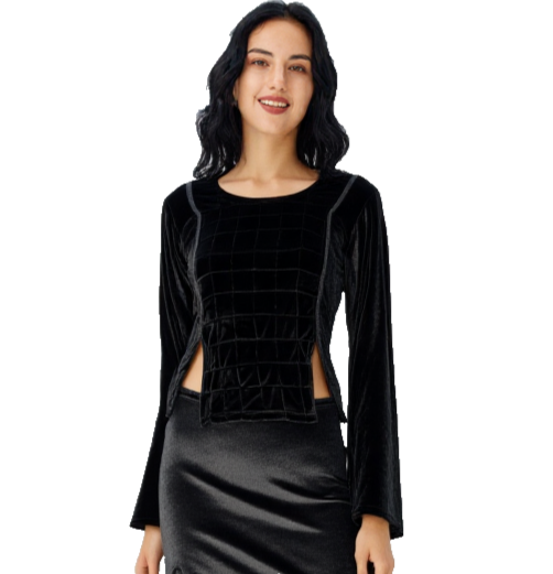 Samtshirt schwarz Longsleeve Gothic Mittelalter Witch Pixie Gr. 38/40