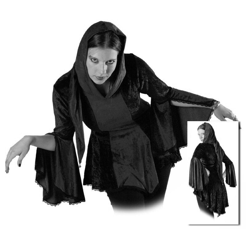 Bäres Gugel Samttunika Spitze Gothic Punk Medieval schwarz-lila Gr.34-38