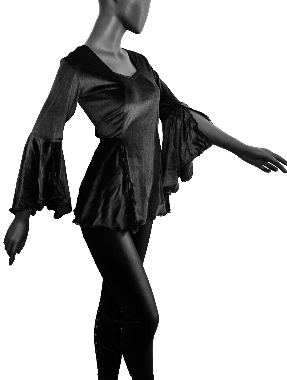 Samttunika schwarz Gothic Punk Medieval Witch Vokuhila Gr.38/40 L/XL