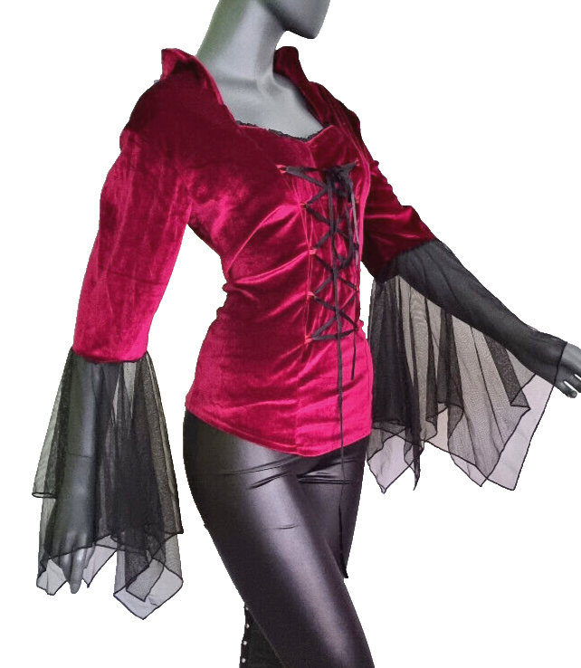 SamtBluse Gothic Larp dark Witch Medieval Mieder Stehkragen Gr.42/44