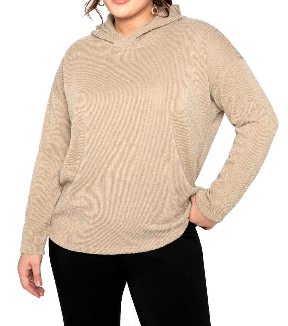 Sheego Longsleeve Struktur Kapuzenshirt Hoodie camel Gr. 48/50