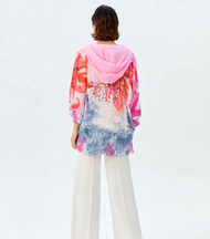 Missy Oversize Hoodie Blusenshirt halbtransparent Chiffon Strass Gr. 36-40