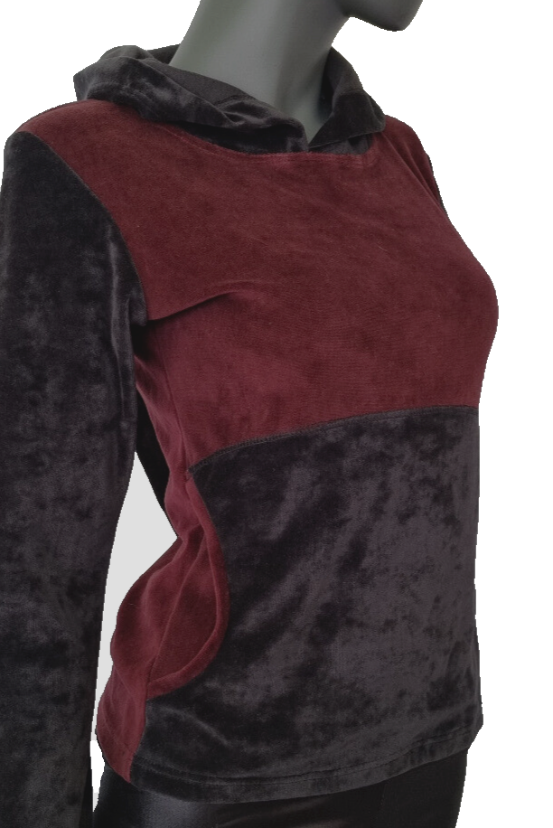 Gugel Nickisweater Vintage Gothic Pixie Larp grau violett-bordeaux Gr.34/36