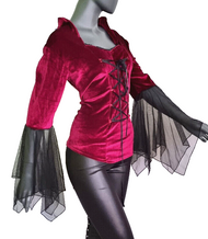 SamtBluse Gothic Larp dark Witch Medieval Mieder Stehkragen Gr.44/46