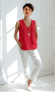 Designer Blusen-Top mit Kette Rose Westen-Look  Gr.36-44
