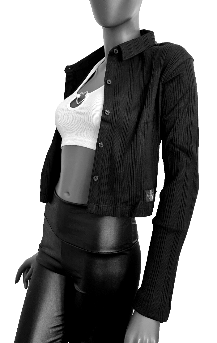Calvin Klein Strickjacke Badge Elongated Kurzjacke Rib Struktur Gr.XXL