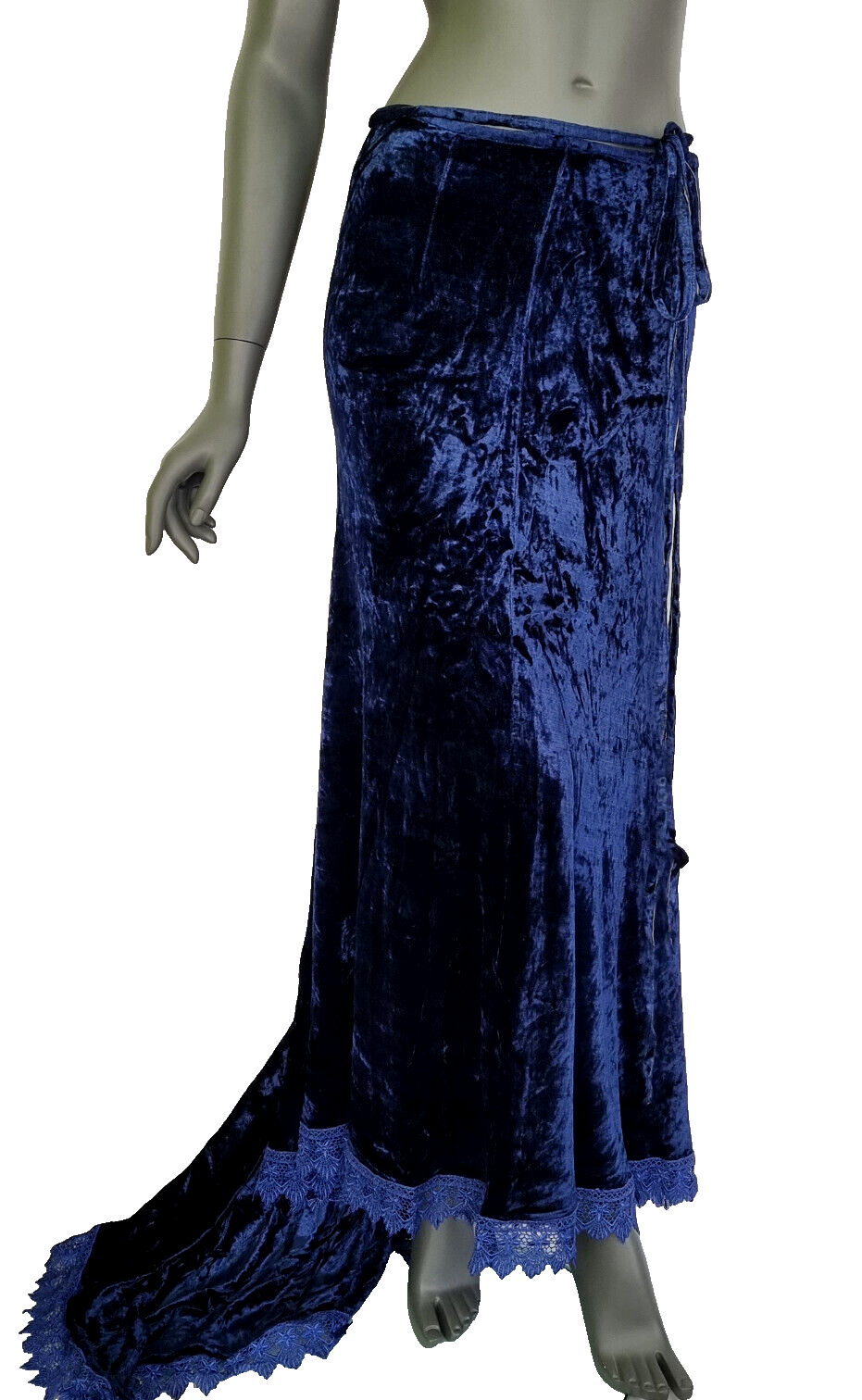 Maxirock Samtrock mit Schleppe Gothic Punk Larp blau Gr.36/38