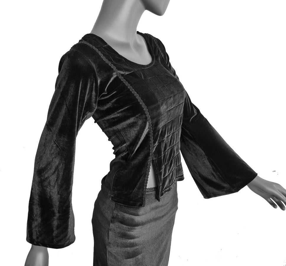 Samtshirt  grün Longsleeve Gothic Mittelalter Witch Gr. 38/40