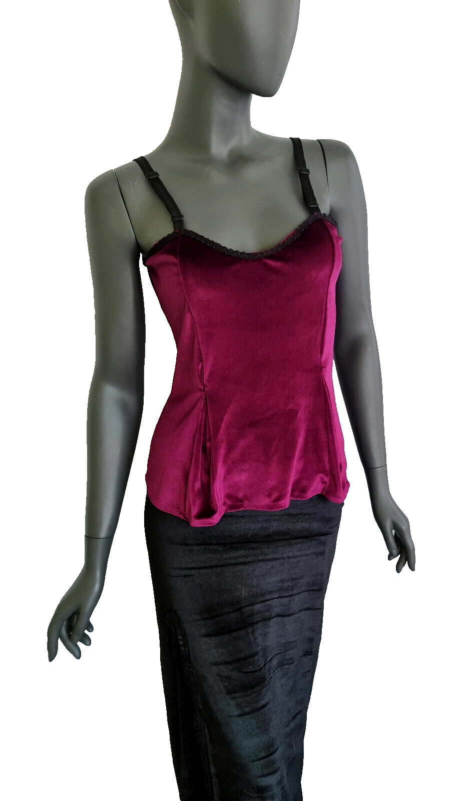 Samttop Gothic Punk Medieval schwarz-rot Untertop Trägertop Gr.34-38