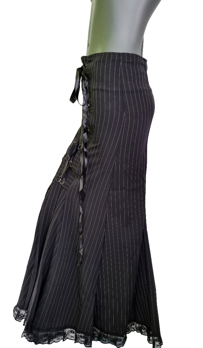 Maxirock Nadelstreifen Corsagenschnürung Gothic Witch Punk Larp  Gr.34-38
