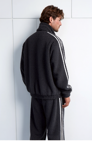 Adidas Firebird Bouclé Übergangsjacke grau schwarz Gr.M