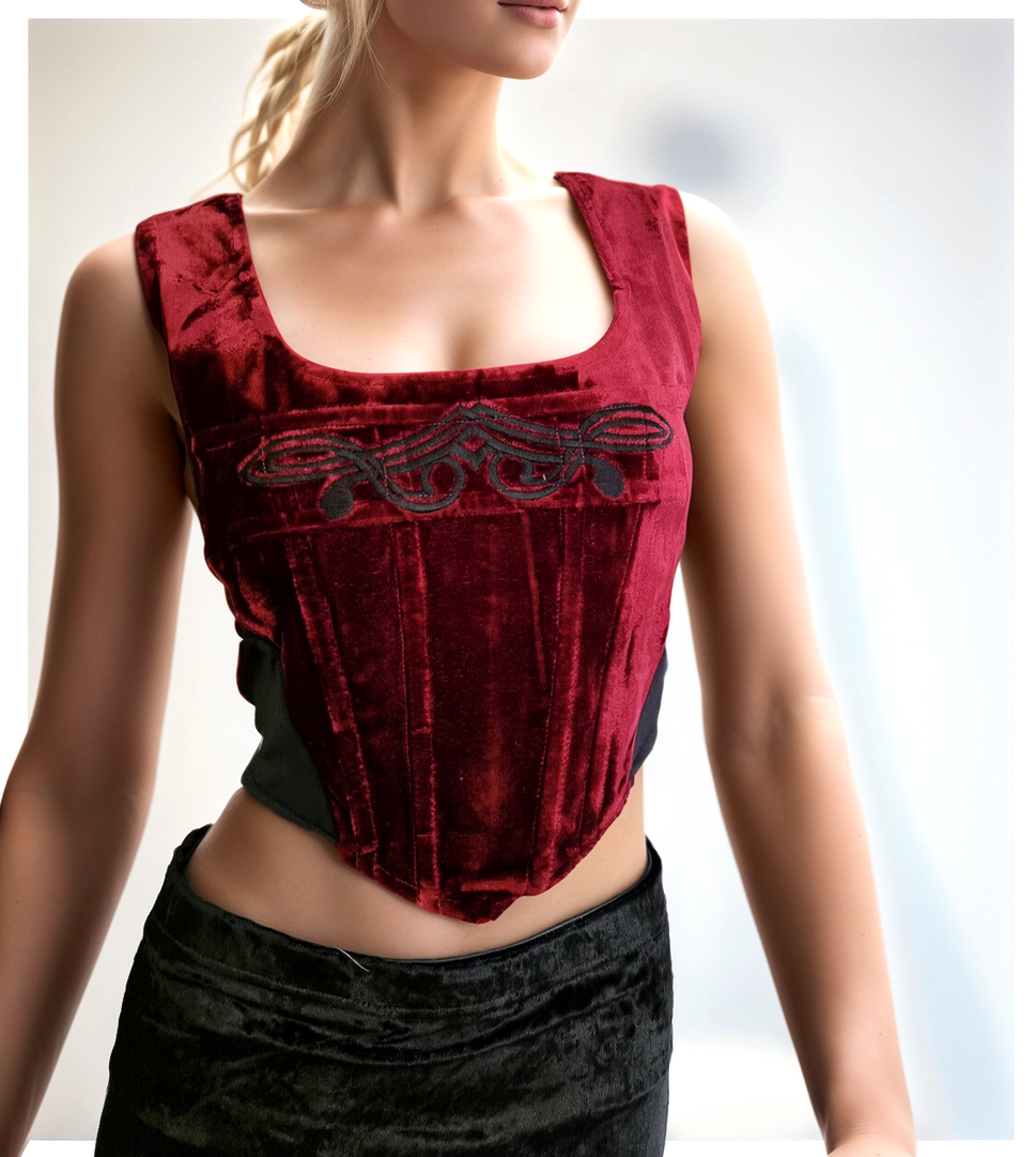 Corsagentop Samt Tribal Gothic Punk Medieval Witch rot Stäbchencorsage Gr.36/38