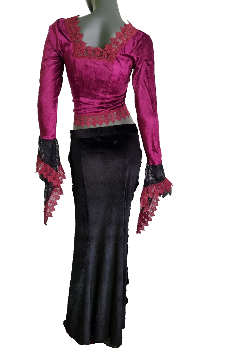 Samtbluse Schnürung  Spitze Gothic Victorian Barock Zipfelärmel Gr.36/38