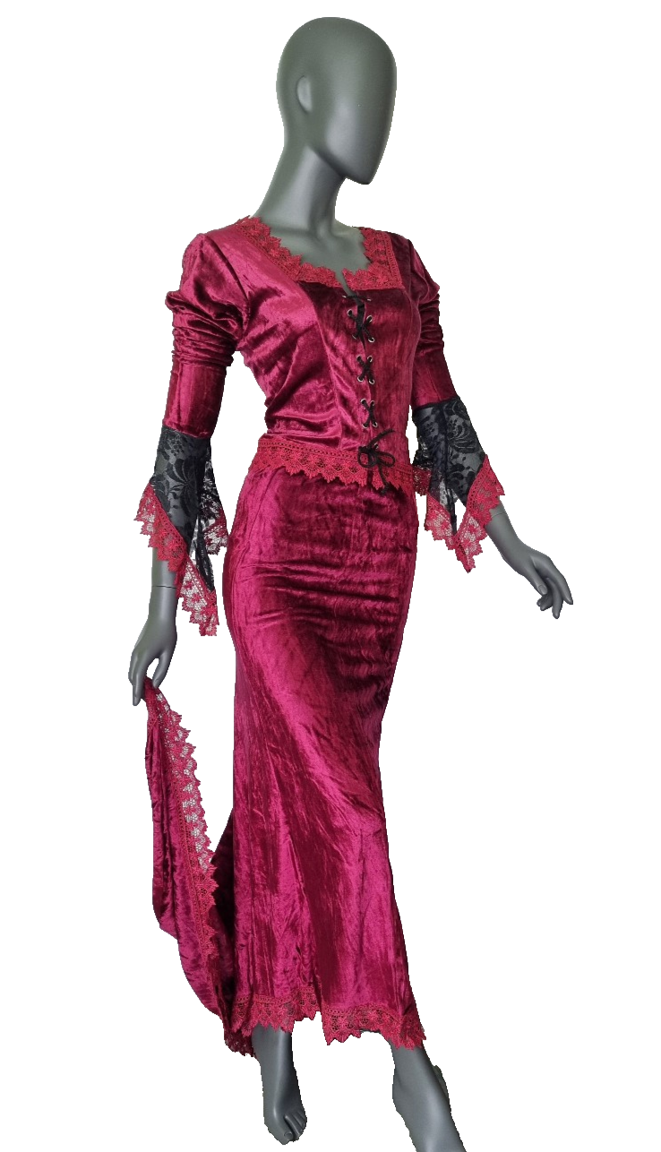 2 Teiler Rock + Bluse Gothic Barock Victorian bordeauxfarben Gr.36/38 kl.40