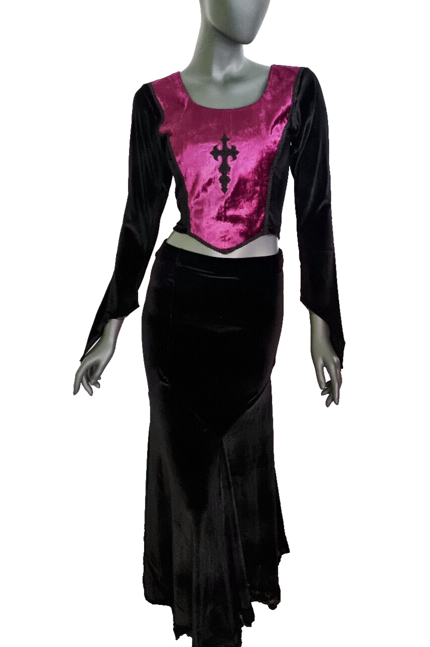 Bäres Corsagen-Top Gothic Pentagramm Samt Stulpenärmel lila Gr.38