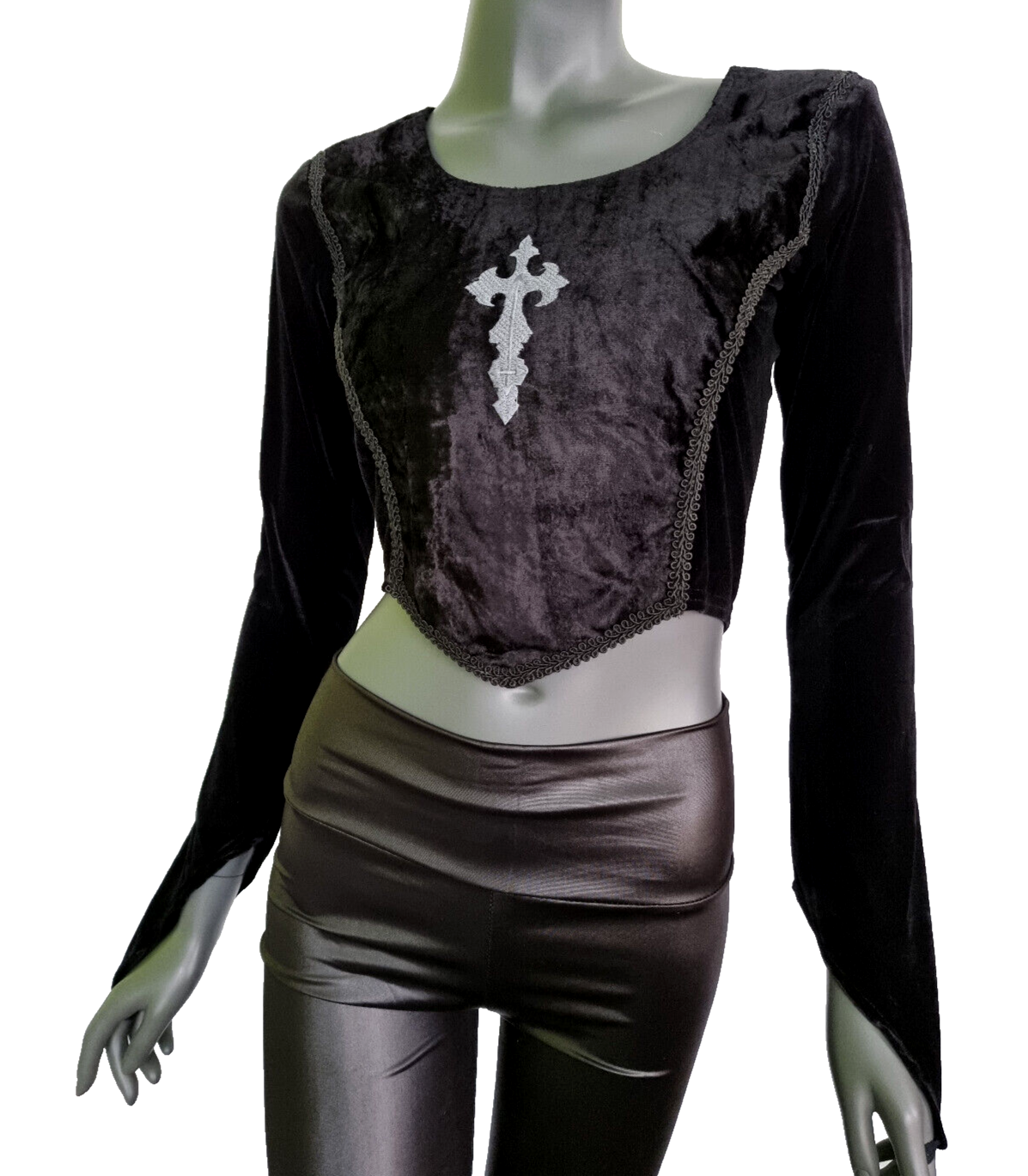 Bäres Corsagen-Top Kreuz Gothic Witch Samt Stulpenärmel schwarz Gr.36/38