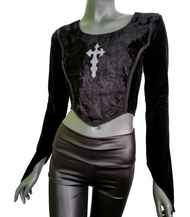 Bäres Corsagen-Top Kreuz Gothic Witch Samt Stulpenärmel schwarz Gr.36/38