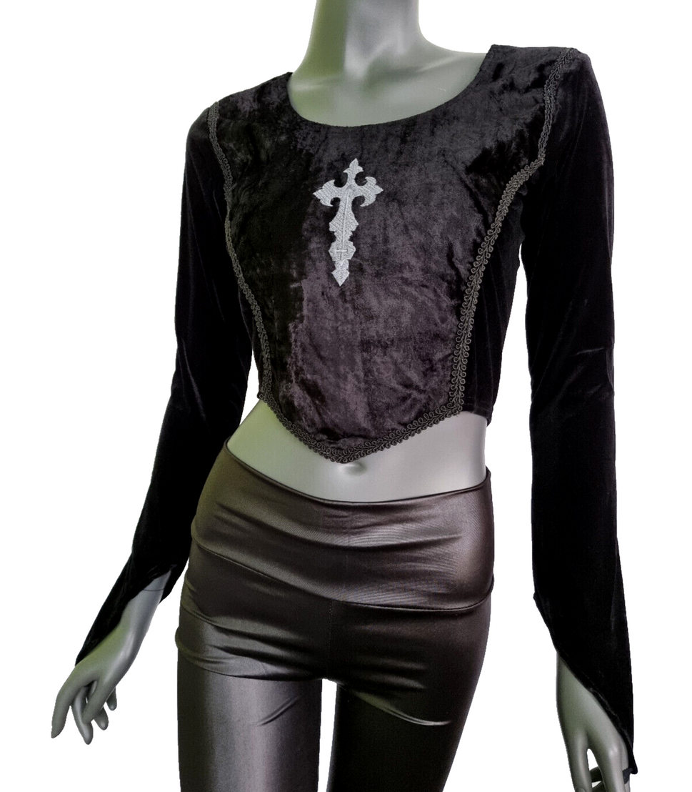 Bäres Corsagen-Top Kreuz Gothic Witch Samt Stulpenärmel schwarz Gr.36/38