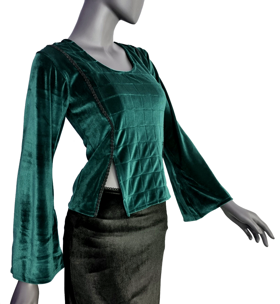 Samtshirt  grün Longsleeve Gothic Mittelalter Witch Gr. 38/40