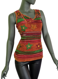 Razor Cut Damen Top Ethno Nepal Flower Hippie Boho Vintage Gr. 38/40