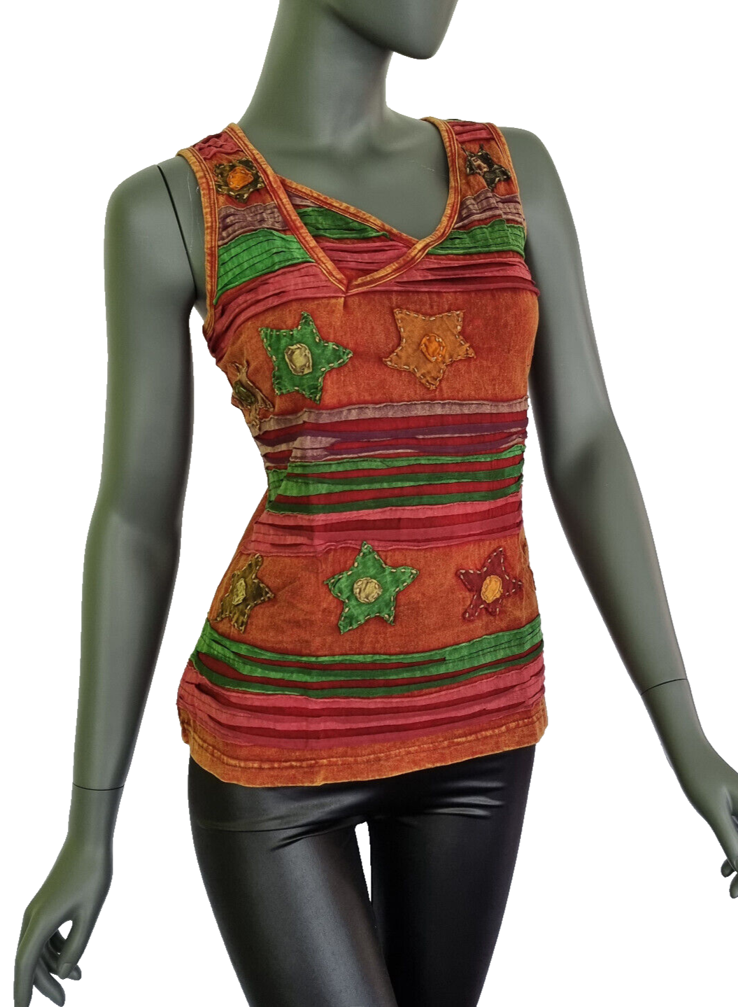 Razor Cut Damen Top Ethno Nepal Flower Hippie Boho Vintage Gr. 38/40