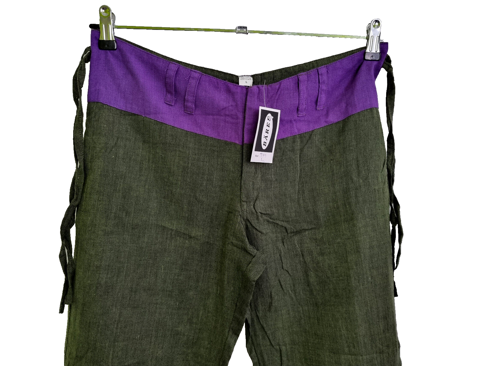 Leinenhose Nepal Boho Hippie Ethno oliv lila Einzelstück Gr.36-38