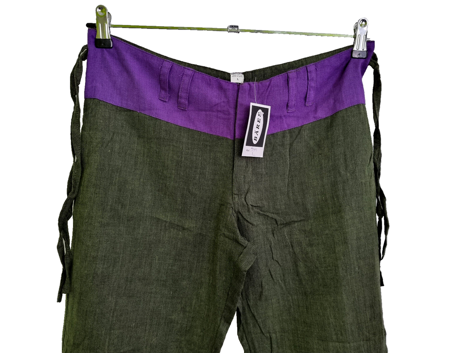 Leinenhose Nepal Boho Hippie Ethno oliv lila Einzelstück Gr.36-38