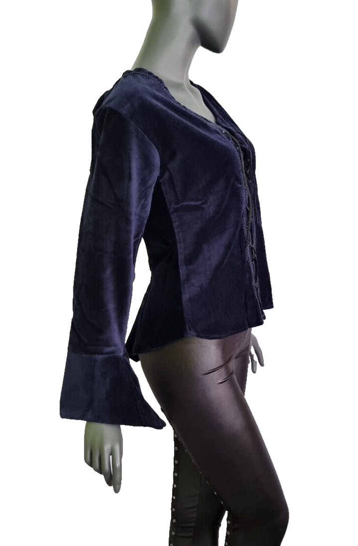 Bäres Blazer Schnürjacke Edwardian Gothic blau Samtjacke Zipfelärmel Gr. 36-40