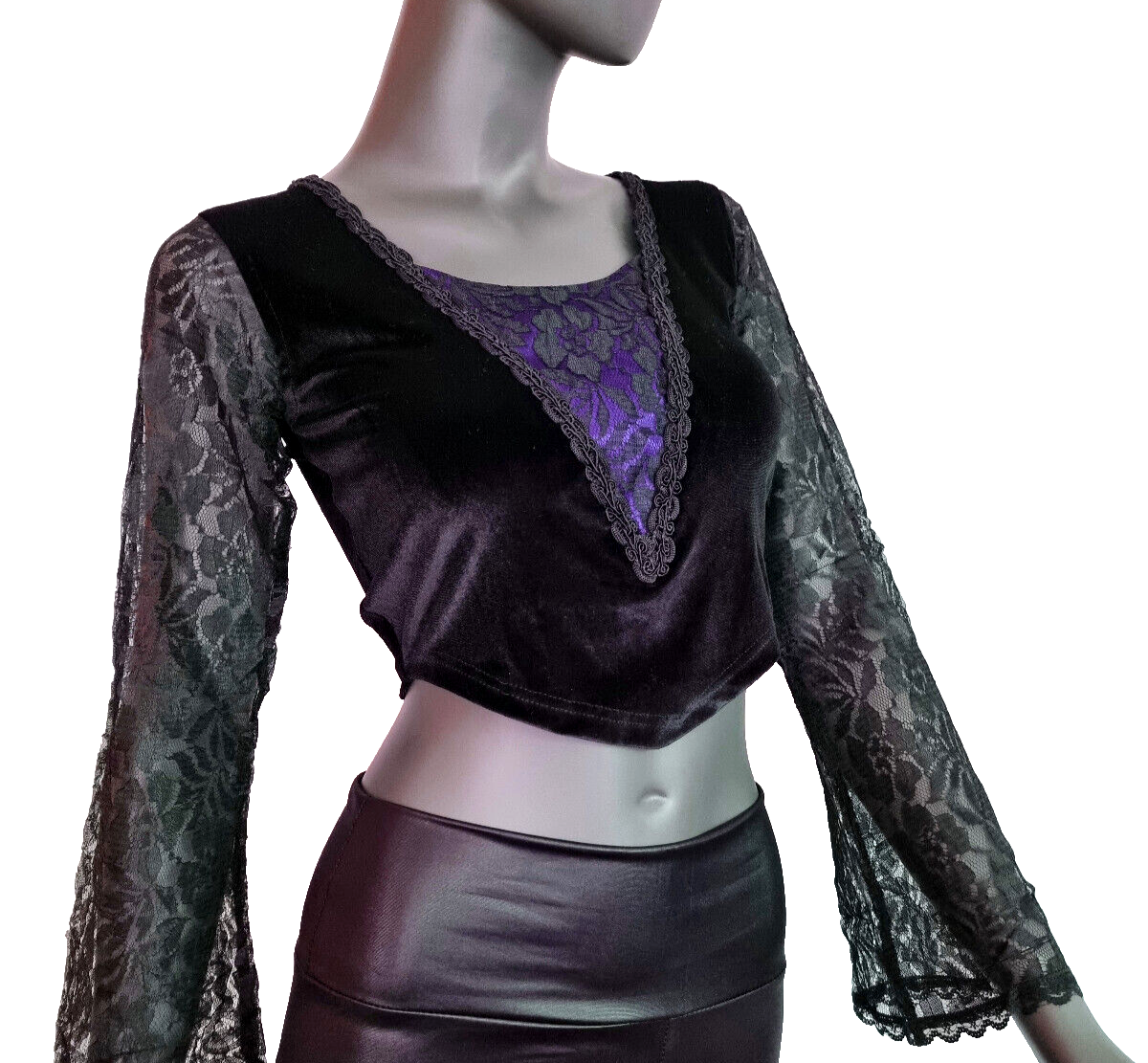 Bäres Kurztop SamtSpitze Gothic Punk Victorian schwarz-violett  Gr.34-38