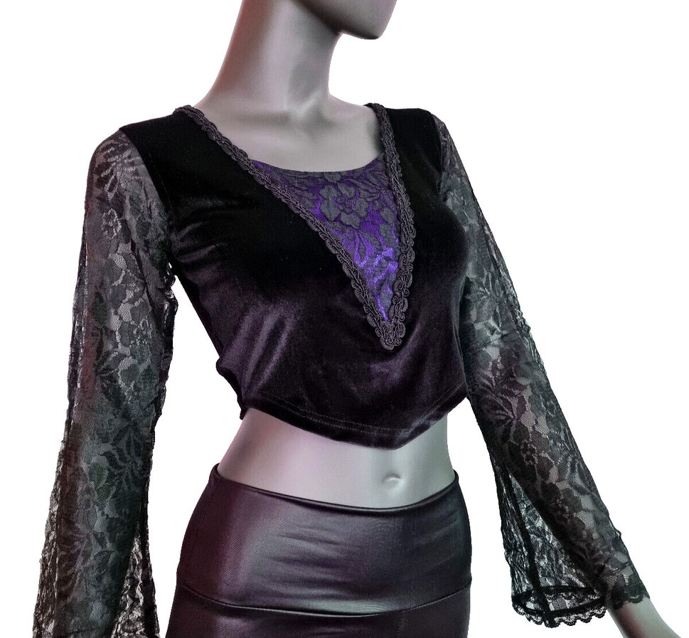 Bäres Kurztop SamtSpitze Gothic Punk Victorian schwarz-violett  Gr.34-38