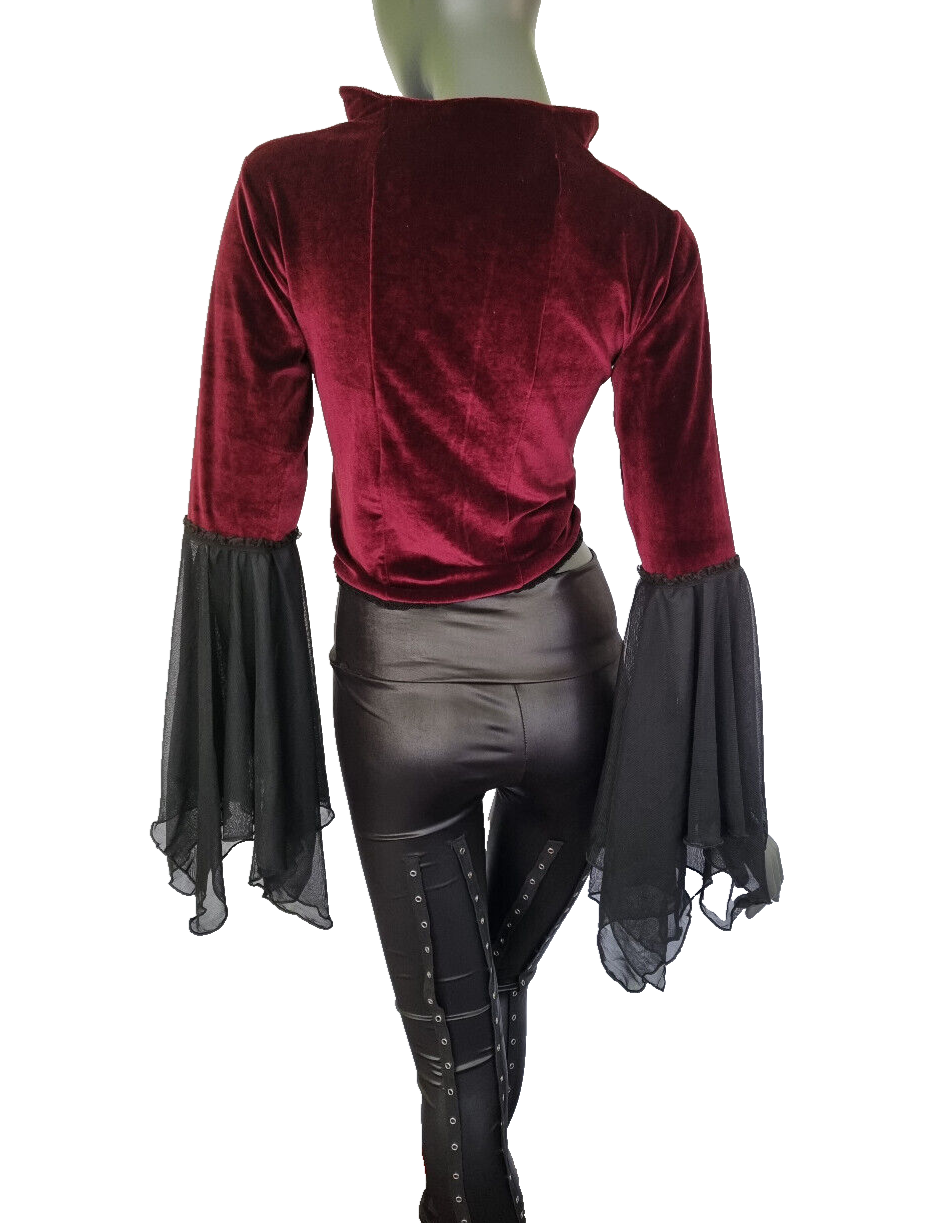 SamtBluse grün Gothic Larp dark Witch Medieval Mieder Stehkragen 38/40 kl.42