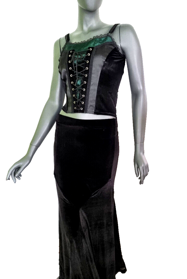 Corsagentop Samt Miedertop Gothic Punk Rock schwarz-grün Gr.34/36