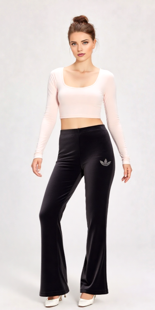 Adidas Originals Flare Pant Velvet Rhinestone Trefoil black Nicki Gr. 2XL/46/48