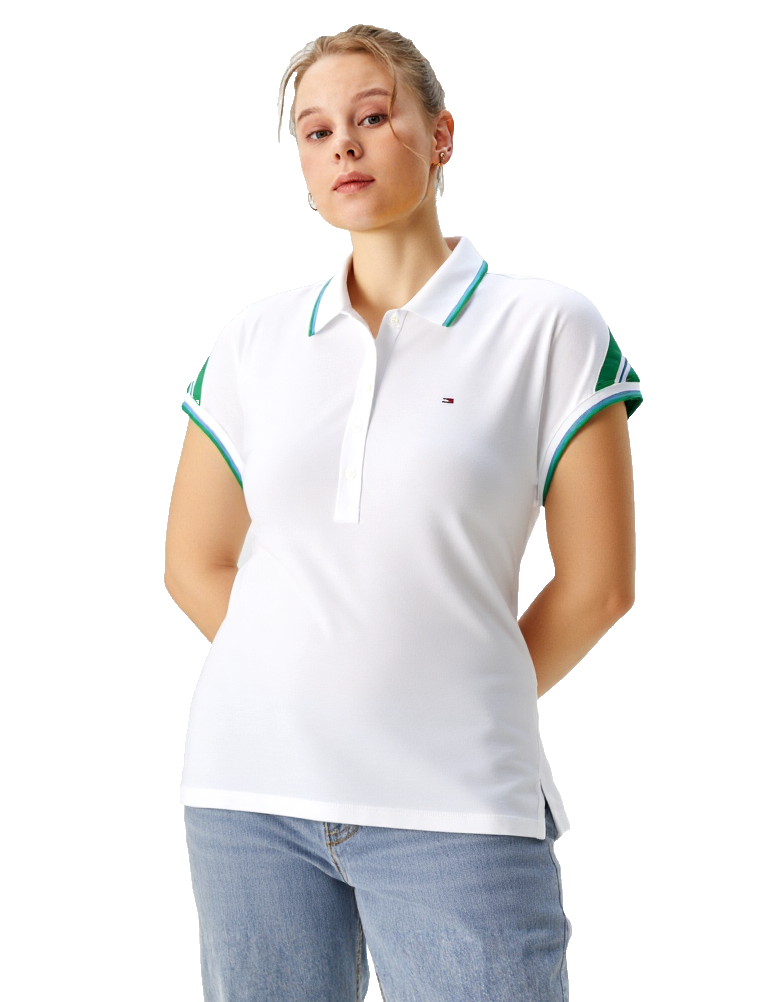 Tommy Hilfiger Regular Fit Cap Sleeve Polo weiss grün Gr.2XL