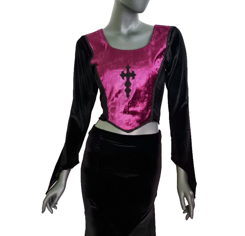 Bäres Corsagen-Top Gothic Cross Samt Stulpenärmel bordeaux Gr.34/36 kleine 38