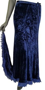 Maxirock Samtrock mit Schleppe Gothic Punk Larp blau Gr.36/38