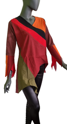 Zeige Bild Damen Top Ethno Nepal Hippie Boho Patchwork braun-rot asymetrisch Gr.38-40 4
