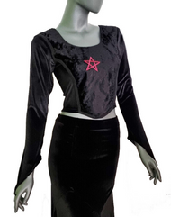 Bäres Corsagen-Top Pentagramm Gothic Witch Samt Stulpenärmel Gr.34/36 kleine 38