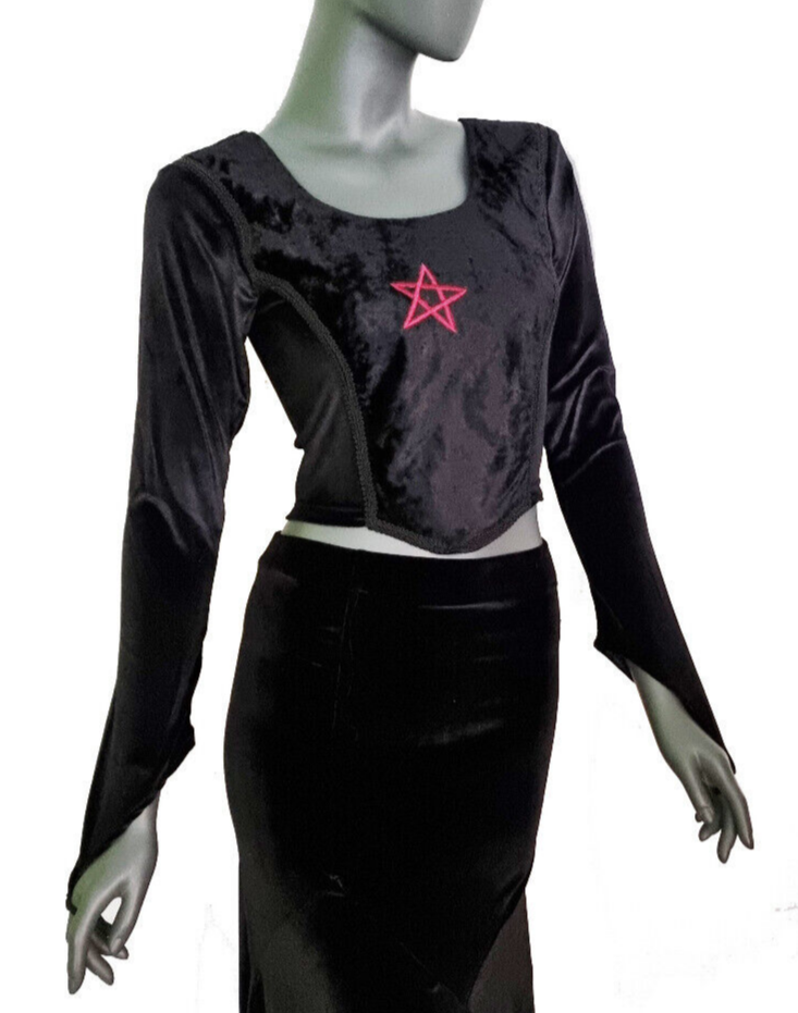 Bäres Corsagen-Top Pentagramm Gothic Witch Samt Stulpenärmel Gr.34/36 kleine 38