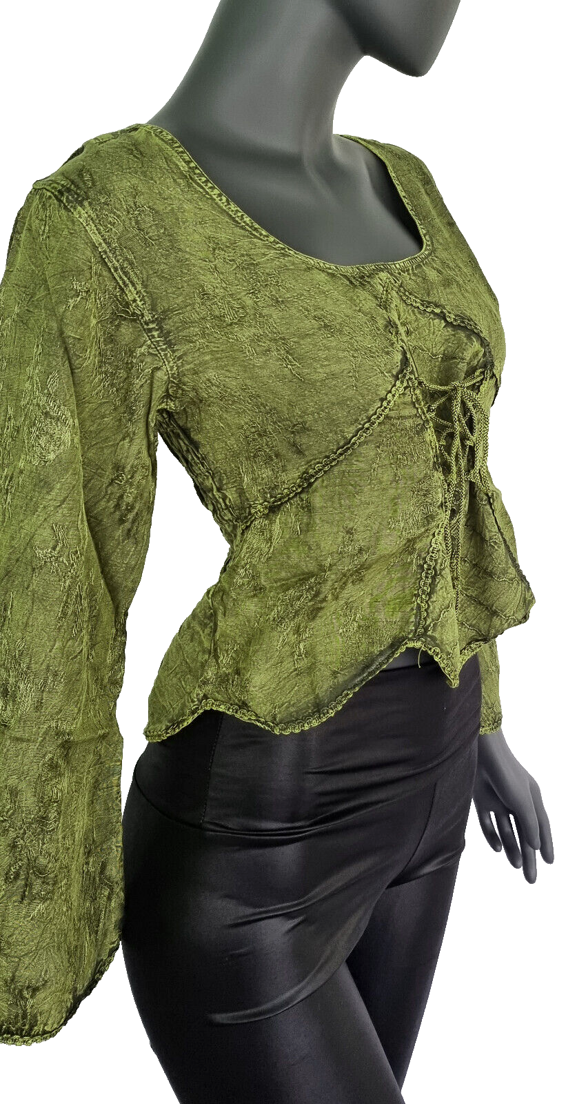 Kurz-Bluse Boho Hippie Ethno olive vintage Gr.34-38 freesize