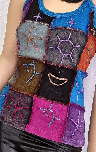 Ethno Patchwork Tops Flower natural Symbols Gr.36/38