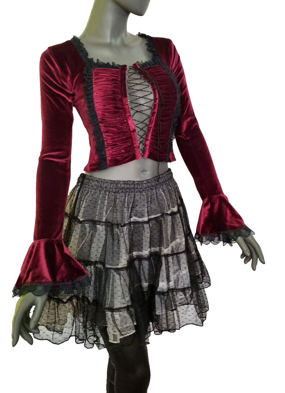 Bäres Samtbluse Schnürung Raffung Barock Gothic bordeaux Gr.36/38