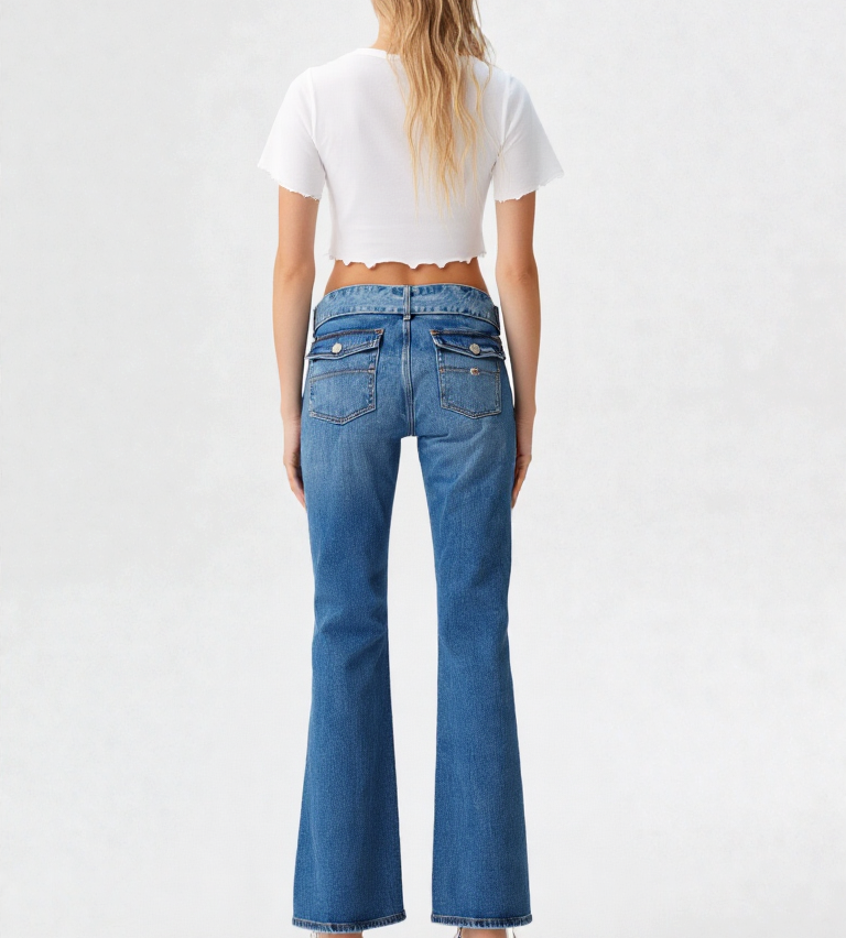 Tommy Hilfiger Sophie Low Cut Flare Wide midblue Gürtel Bootcut W34-L34