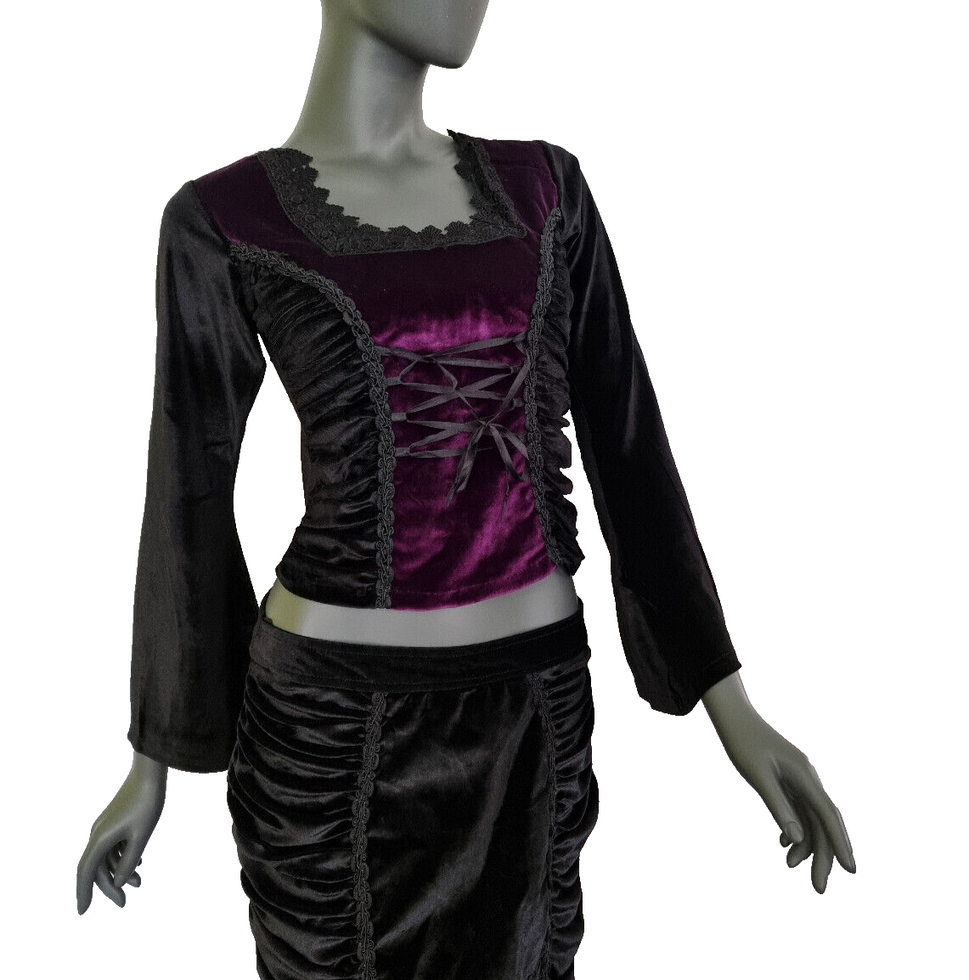 Bäres Samtshirt langarm Corsagenlook Raffung Gothic Viktorian  Gr.38-40